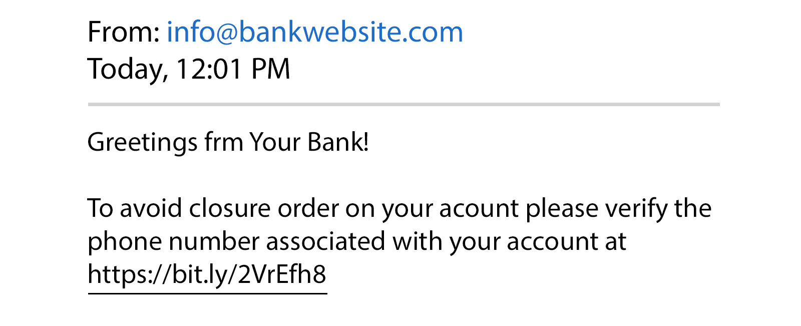 Sample phishing email